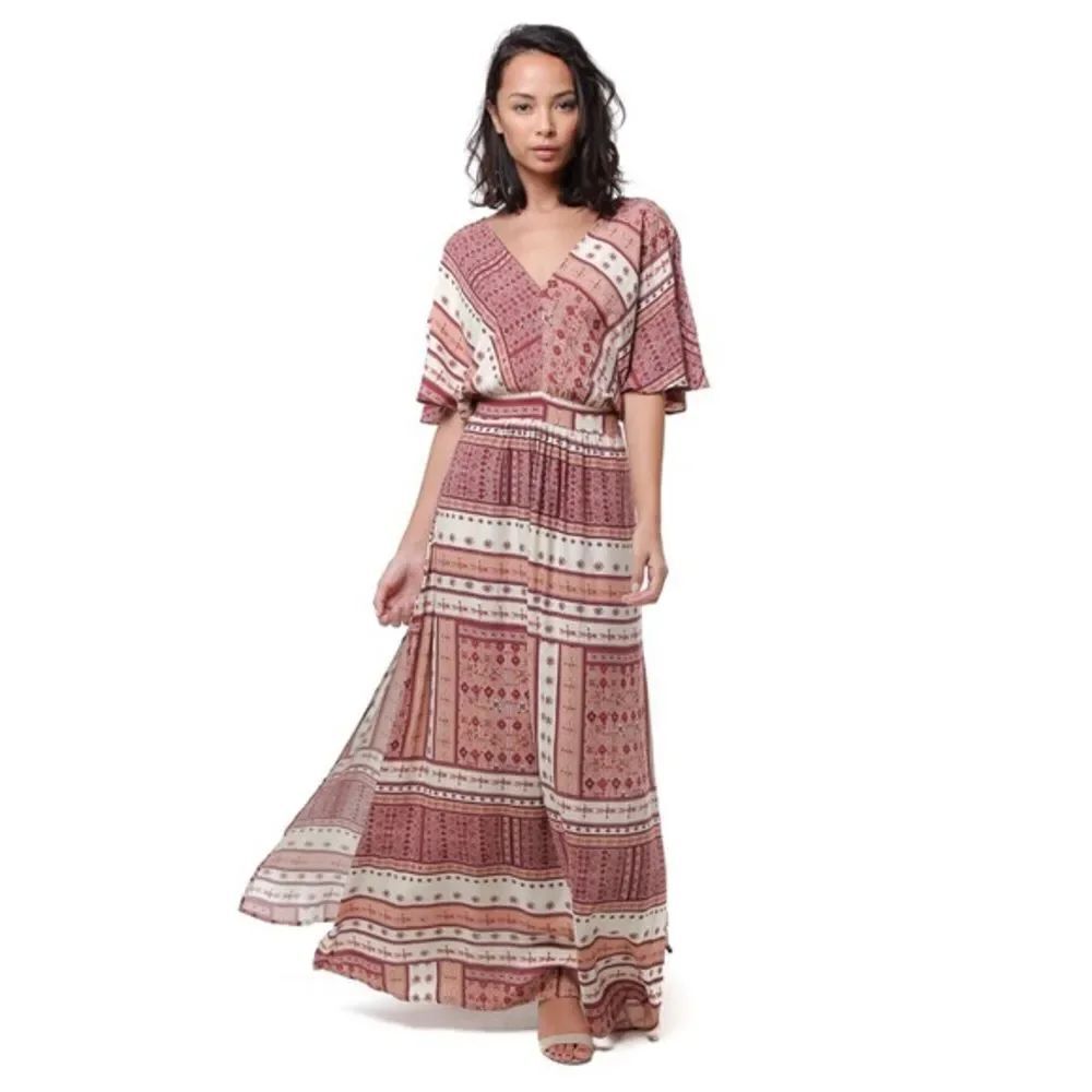 ✨2xHP✨Multicolor V-neck Tie Waist Maxi Dress